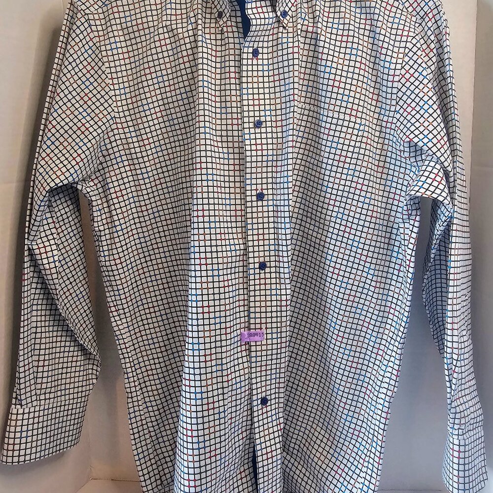 Paul Frederick‎ Non-Iron Cotton Check Dress Shirt With Contrast Trim 16.5/32 - Picture 2 of 6